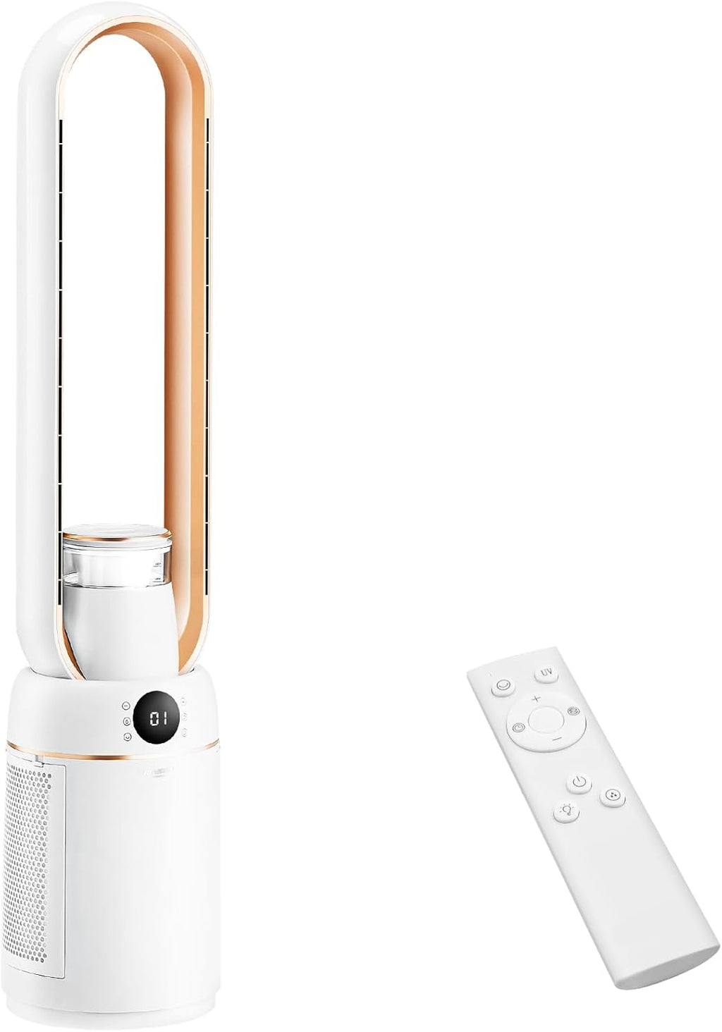ROVSUN Ventilateur Colonne Purificateur d'Air, Ventilateur Sans Pales 110 cm, Humidification, Ions Négatifs, Stérilisation UV, 32 Vitesses, 4 Modes, 15H Minuteur, Oscillation 80°, Tactile+Télécommande