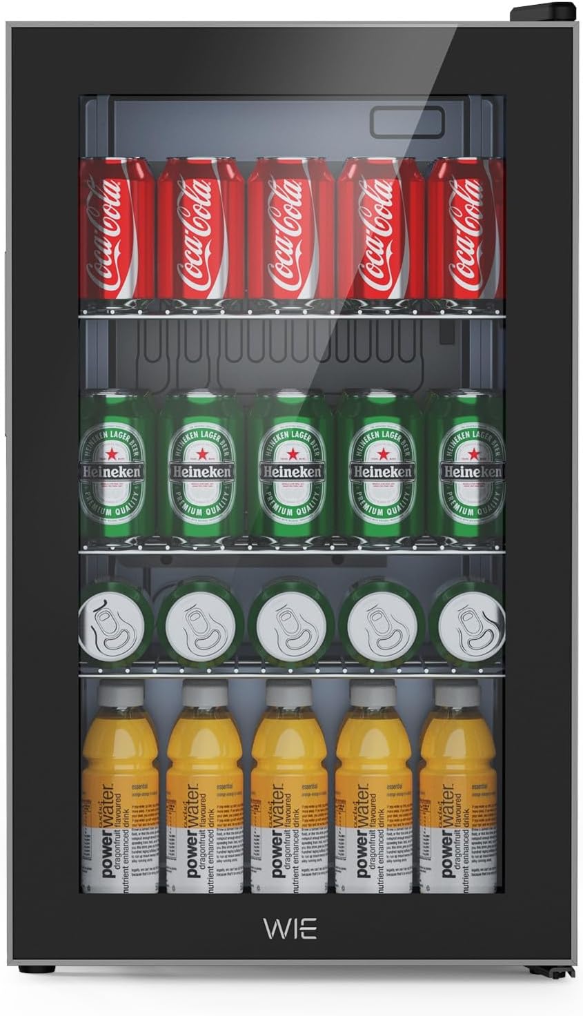 WIE Réfrigérateur à Boissons 70L Mini Réfrigérateur avec Double Porte Vitrée Petit Frigo Silencieux à Bière Intérieur Extérieu 105 Cans pour Maison/Cuisine/Bar/Bureau