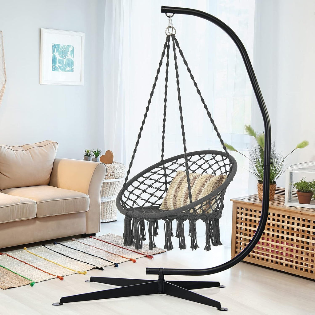 GIANTEX Support Fauteuil Suspendue Structure Métallique Robuste, pour Fauteuil Hamac Suspendu d'Intérieur et d'Extérieur/Balançoire Nid d'Oiseau, Charge de 150 kg, 111 x 84 x 207 cm, Noir