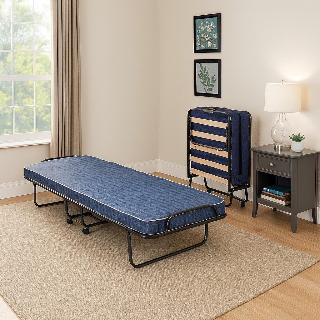 Dmora Lit pliant avec sommier à lattes et matelas, mesure 190x80x30 cm