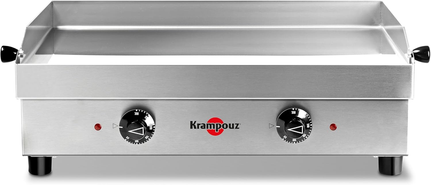 KRAMPOUZ Plancha Électrique SAMBA - Plaque de Cuisson en Inox 54 x 33 cm - 2500 Watts - 2 Zones de Cuisson - 2 Thermostats jusqu'à 300 °C - Nettoyage Facile - Fabriquée en France - Réf PFSB2AA-KR