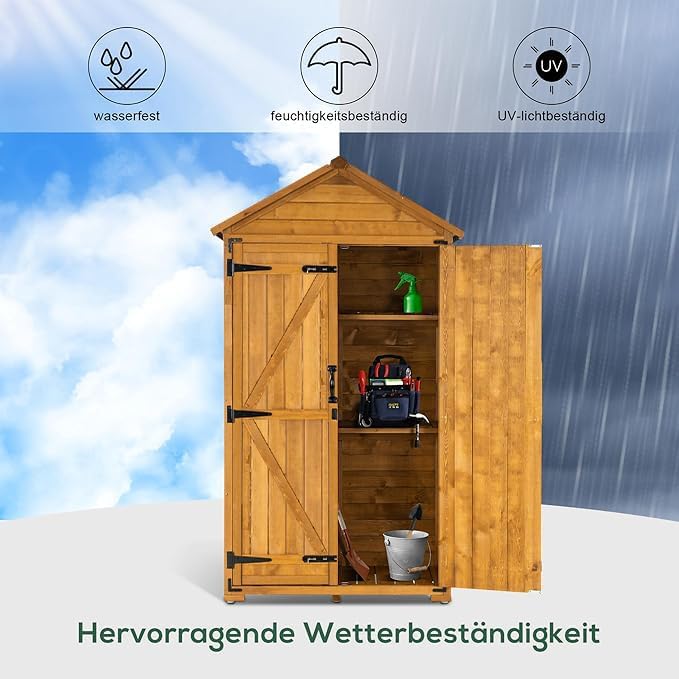 M MCombo Armoire de Jardin avec Toit à pignon en Bois imperméable Gris/Naturel 1000D 48 x 90 x 178 cm (Naturel)