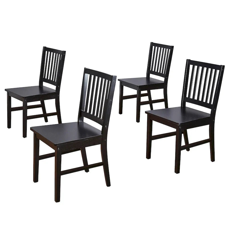 Lot de 4 chaises de salle à manger à dossier à lattes en bois massif, cadre robuste, design classique, montage facile