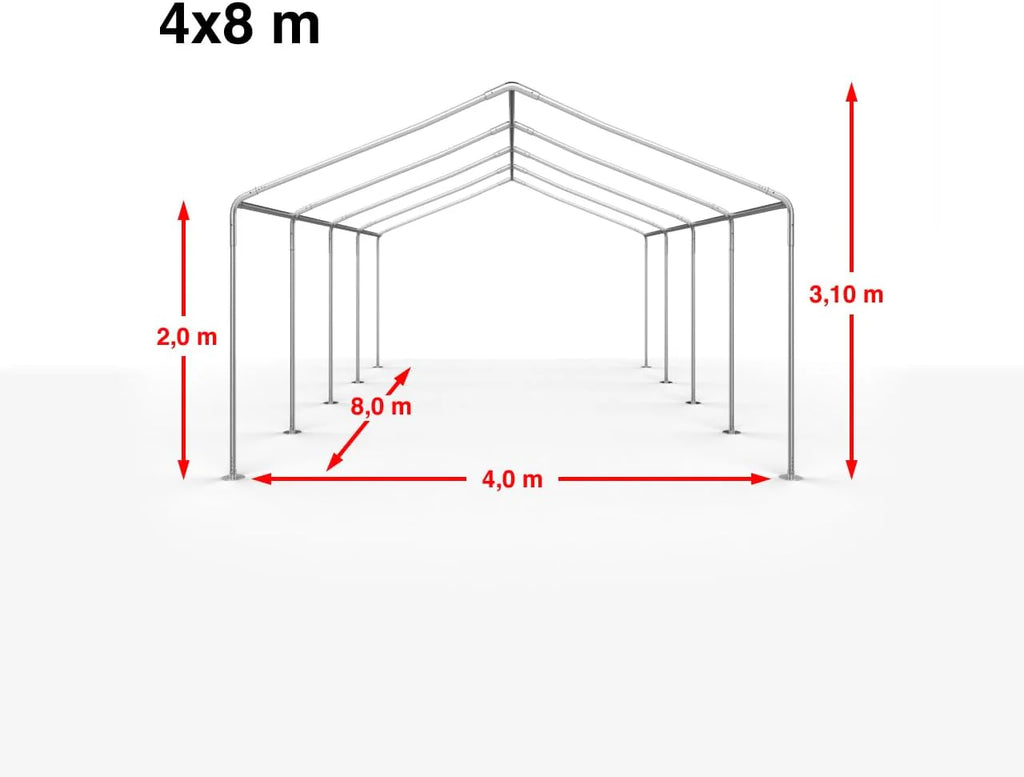 Tente réception PVC solide 4x8m, bâche 600N, montage rapide