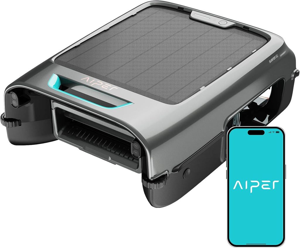 AIPER EcoSurfer S2 Robot Skimmer de Piscine Solaire, Robot Piscine sans Fil avec Application, Nettoyage de Surface 24/7, Charge Solaire & Secteur, Détection Intelligente d'obstacles, Filtre 150 µm