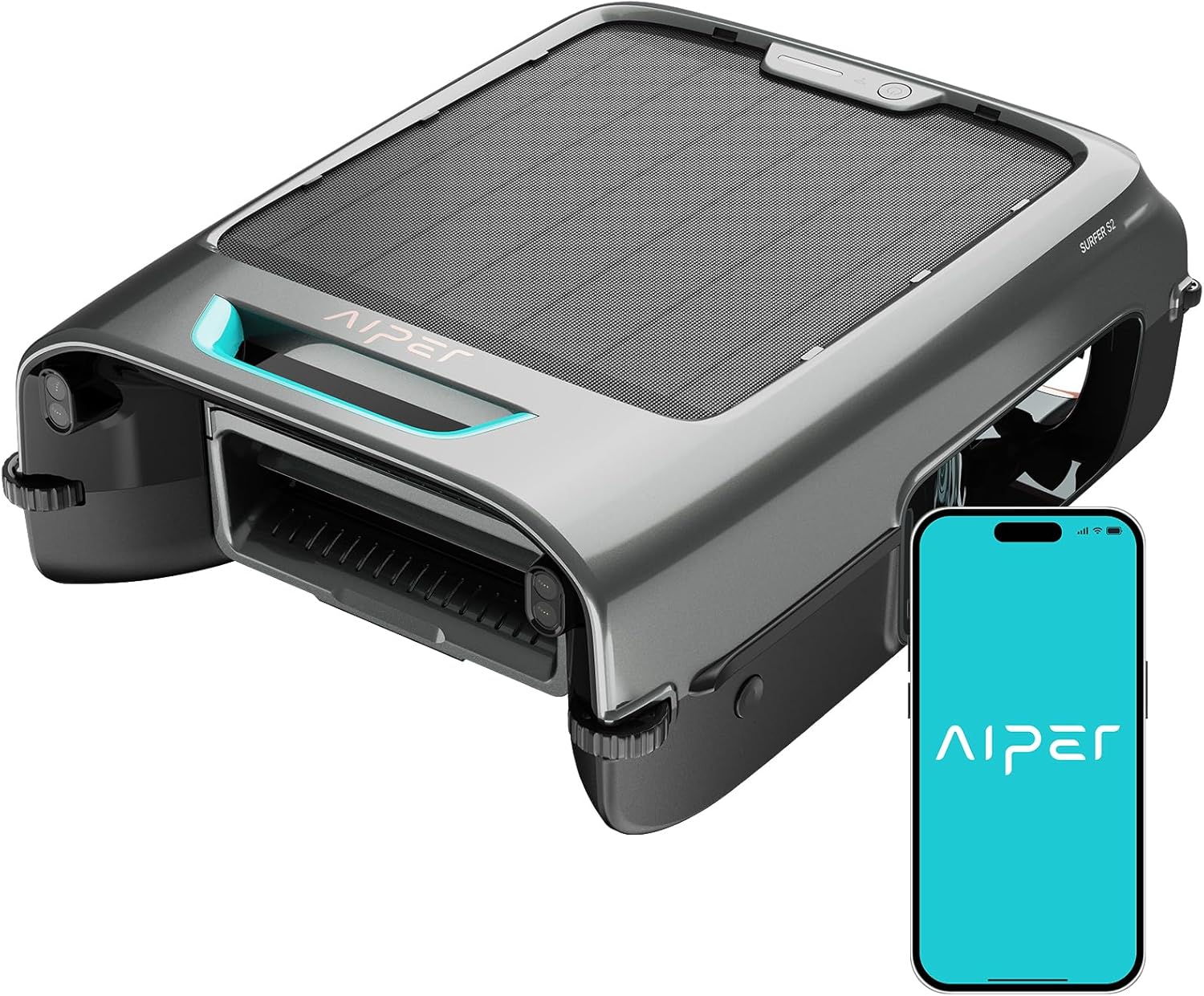 AIPER EcoSurfer S2 Robot Skimmer de Piscine Solaire, Robot Piscine sans Fil avec Application, Nettoyage de Surface 24/7, Charge Solaire & Secteur, Détection Intelligente d'obstacles, Filtre 150 µm