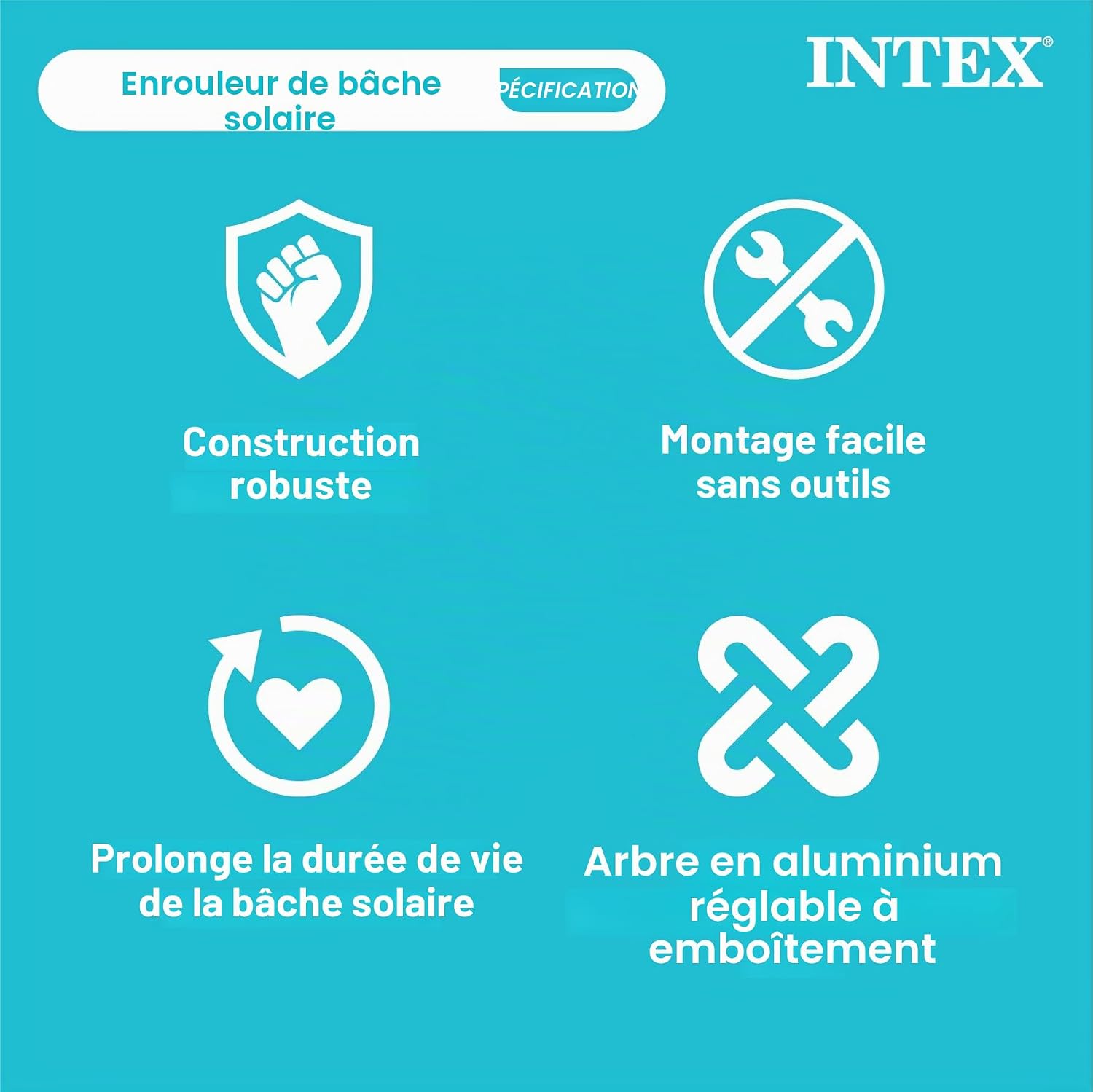 Intex Enrouleur bâche à Bulles pour Piscine rectangulaire de 2,74m à 4,88m