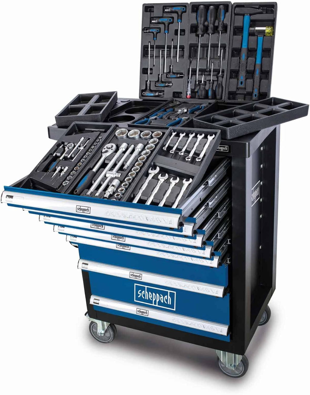 Scheppach Servante d'atelier Toute équipée TW1100-70 Outils - 4 roulettes - verrouillable et Mobile - 7 tiroirs