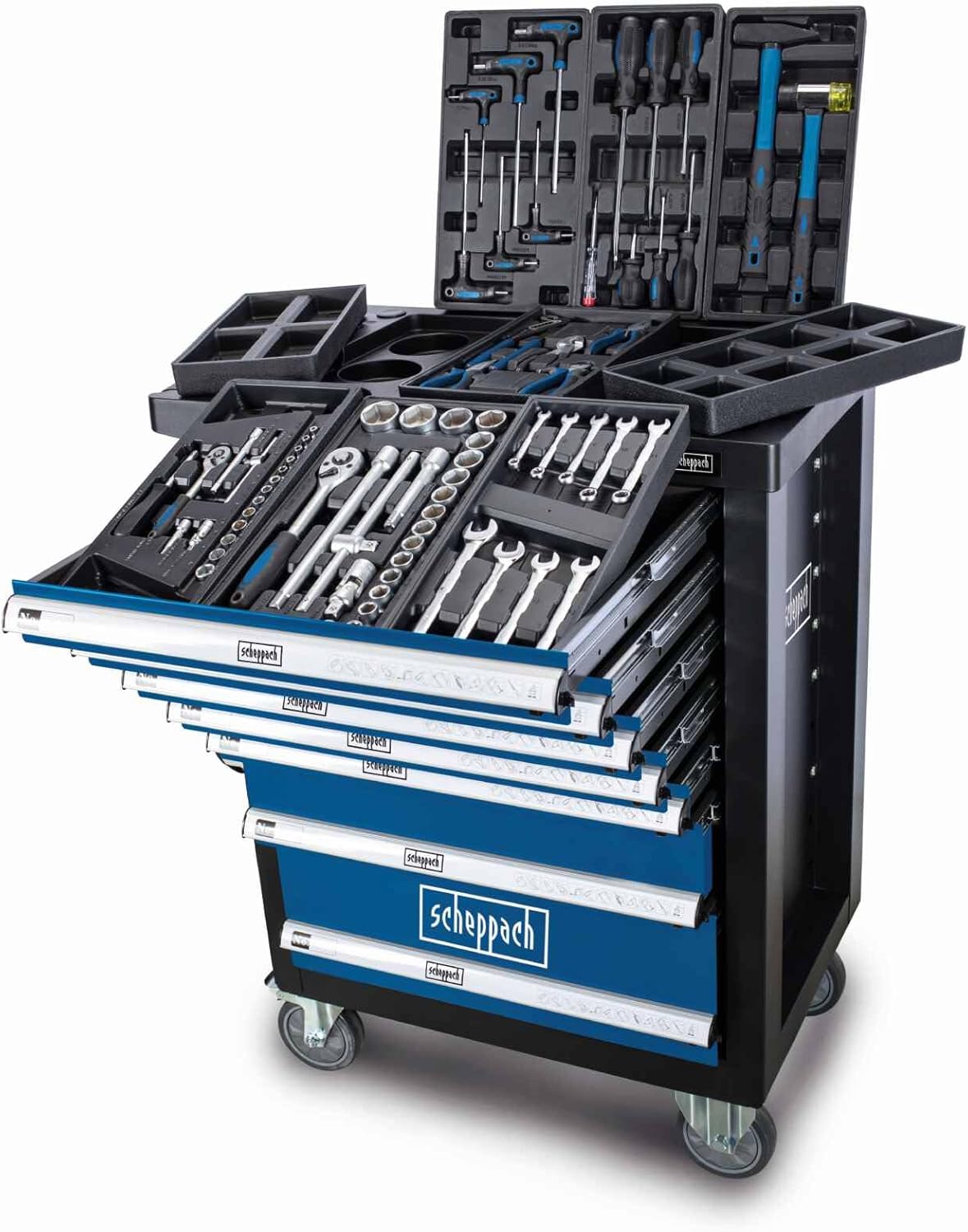 Scheppach Servante d'atelier Toute équipée TW1100-70 Outils - 4 roulettes - verrouillable et Mobile - 7 tiroirs