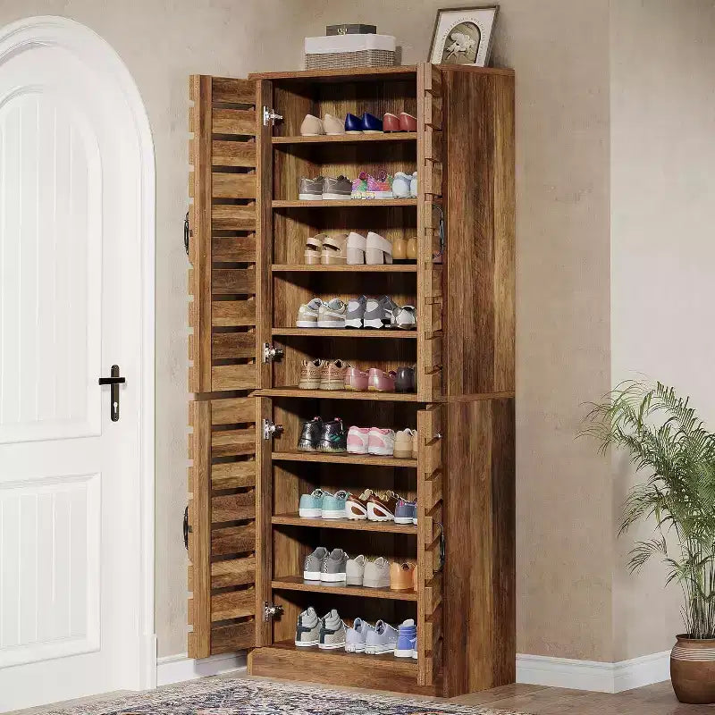 Lantine 70.8 Tall Shoe Cabinet with Shutter Doors, 9-Tier 27 Pairs Vertical Shoe Storage Cabinet