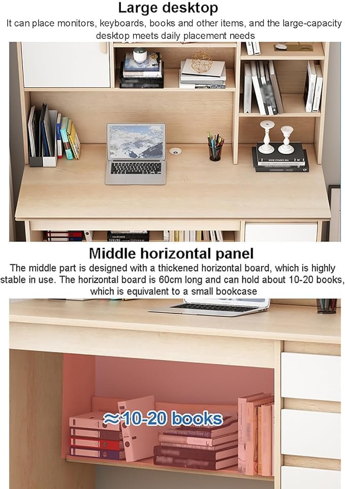 Bureau d'ordinateur Portable avec étagère，Grand Bureau d'écriture pour Bureau à Domicile Poste de Travail Avec Armoire Table D'étude Moderne avec étagère De Rangement po(Size:120x45x165cm,Color:Blanc)