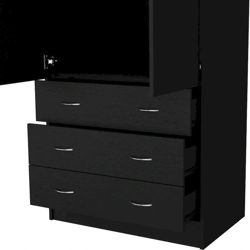 19  Modern Double-door Armoire with 3 Drawers and 1 Hanging Rod for Bedroom