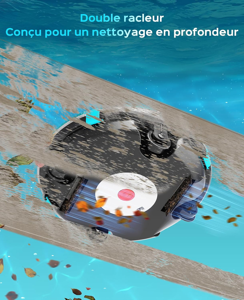 WINNY POOL CLEANER Winny 200P Robot Piscine, Aspirateur Piscine sans Fil avec Batterie, Autonomie 80 Min pour Piscines Hors-Sol 60m², Double Filtration,Stationnement Automatique(Noir-Bleu)
