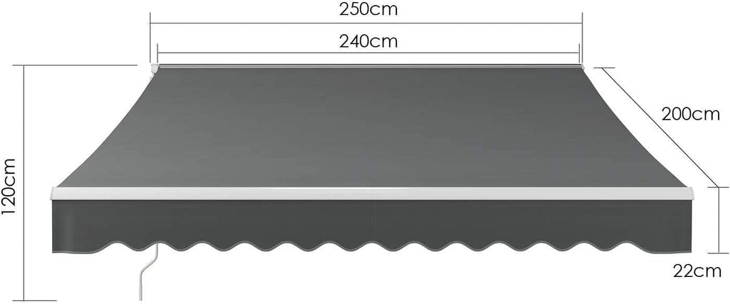 Store Banne Manuel, 250 x 200 cm, Auvent Rétractable à Bras Repliable, Store Articulé, avec Support Mural, Manivelle, Imperméable, Aluminium/Polyester, pour Balcon, Resto, Café, Anthracite