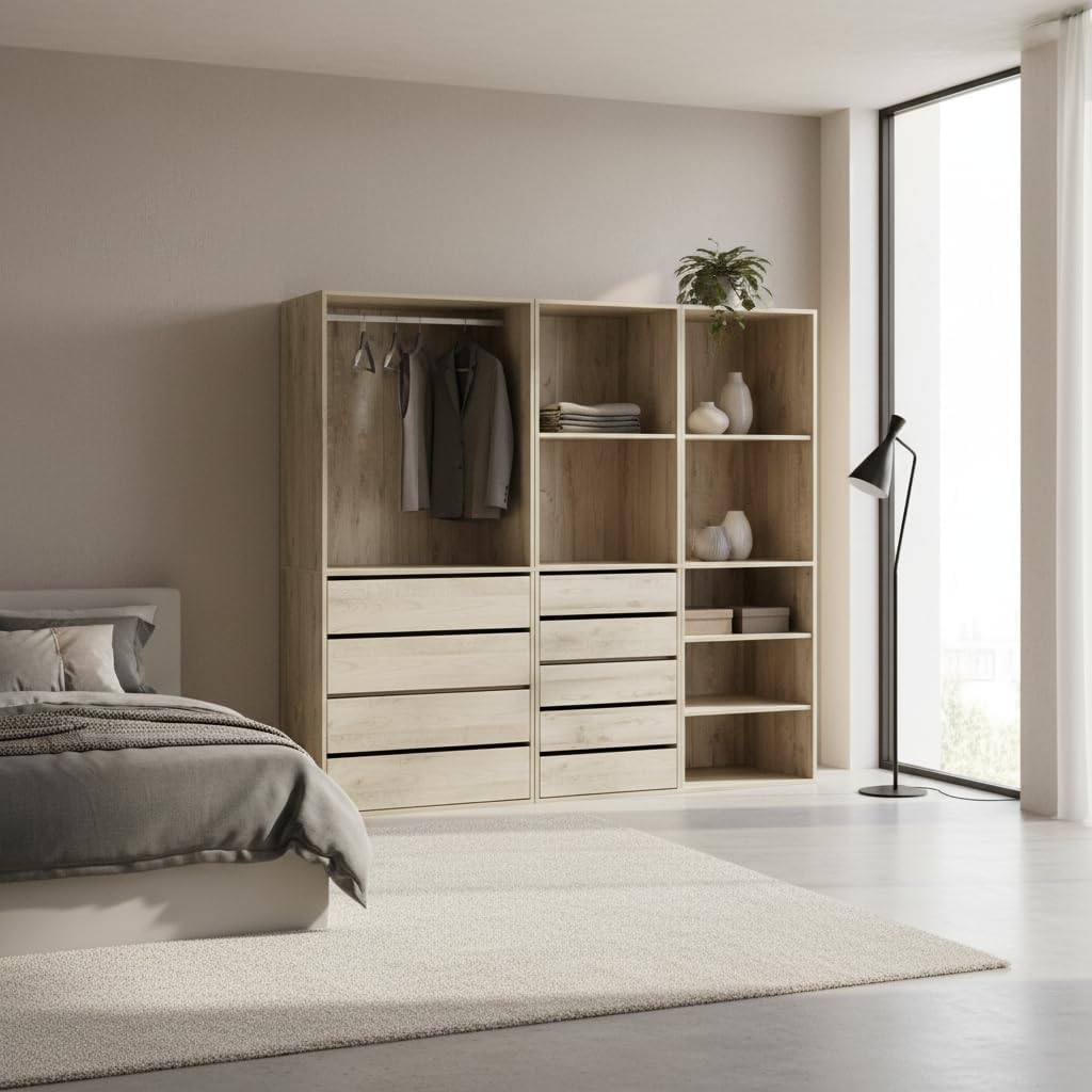 sweeek - Kit Dressing modulable 3 éléments MODULO. Naturel. 200 x 45 x 180 cm
