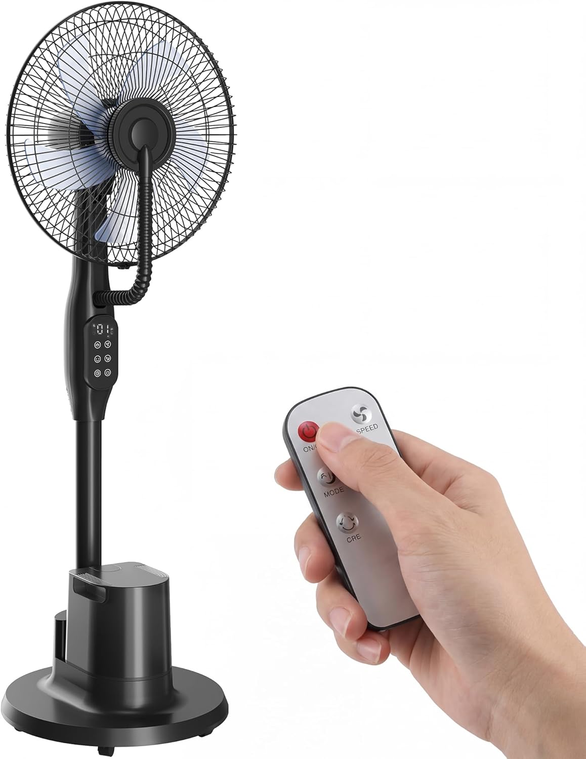 HOMCOM Ventilateur brumisateur silencieux 90 W, ventilateur sur pied 128 cm, oscillation 70°, 3 vitesses, 3 modes, réservoir d'eau 3,5 L, télécommande, minuterie 8 h, pour maison, bureau, noir