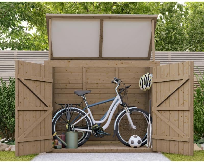 Coffre de Jardin en Bois Massif Traité 28mm 2000L | Rangement Extérieur Robuste Marron avec Plancher | Toit Polyéthylène Ouvrant, Étanche et Durable