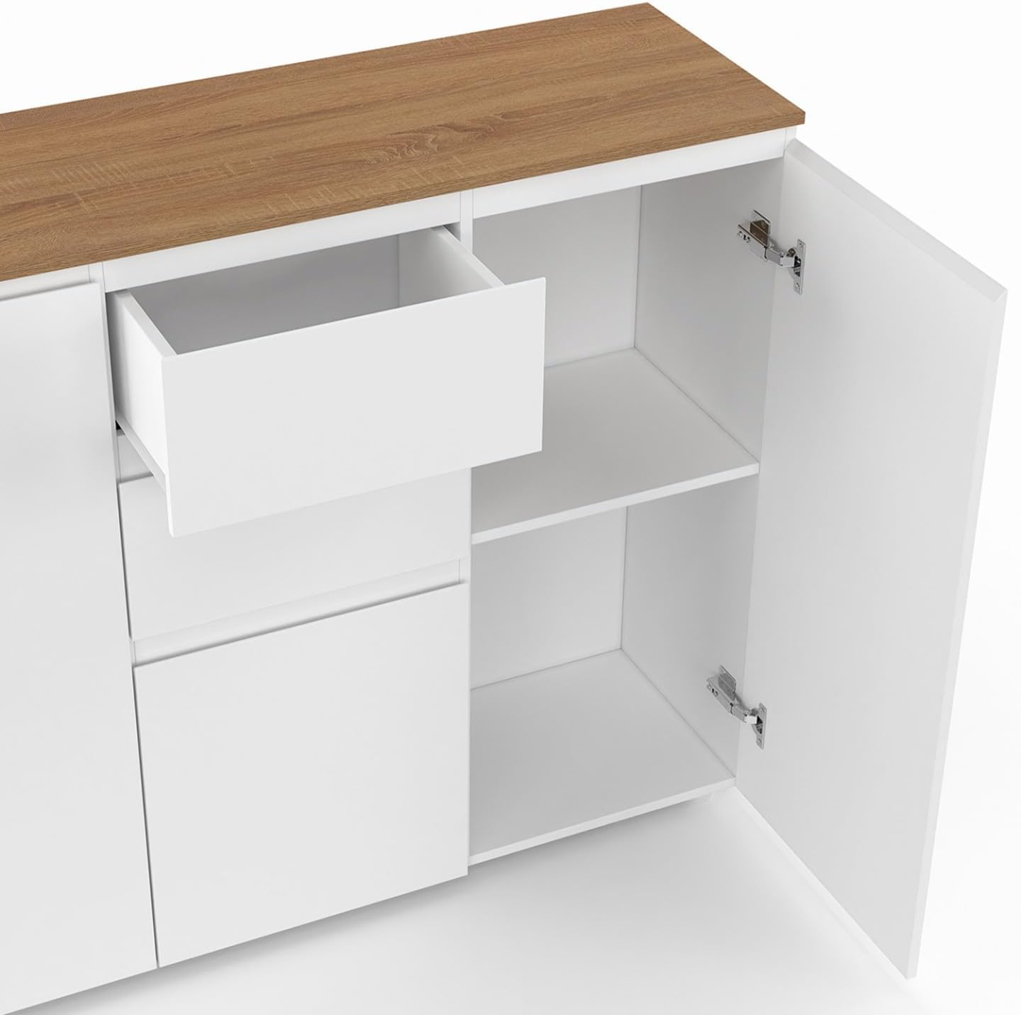 IDMarket - Buffet 100 cm Toby 3 Portes 2 tiroirs Blanc et Plateau Bois