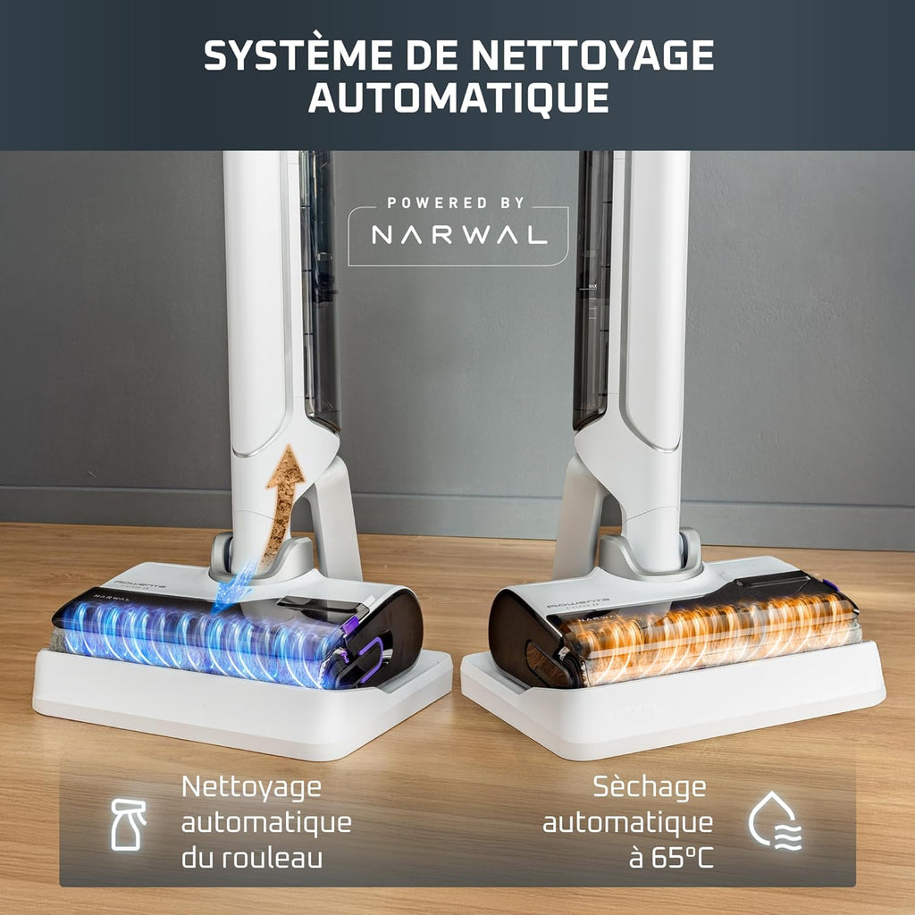 Rowenta X-Clean 10, Aspirateur Laveur sans Fil, Inclinable 180°, Auto-Nettoyage et séchage 65°C, 60min, pour tâches tenaces, Poils d’Animaux YY5785FE, Blanc
