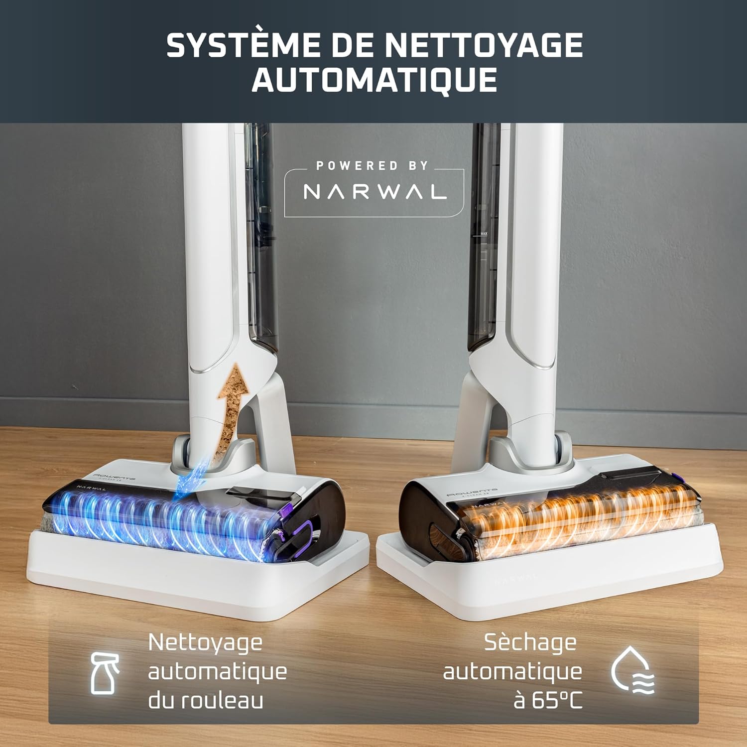 Rowenta X-Clean 10, Aspirateur Laveur sans Fil, Inclinable 180°, Auto-Nettoyage et séchage 65°C, 60min, pour tâches tenaces, Poils d’Animaux YY5785FE, Blanc