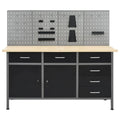 Etabli avec 4 panneaux muraux table de travail poste de travail stockage rangement d'outils 160 cm garage atelier pieds réglables en hauteur 02_0003666 -