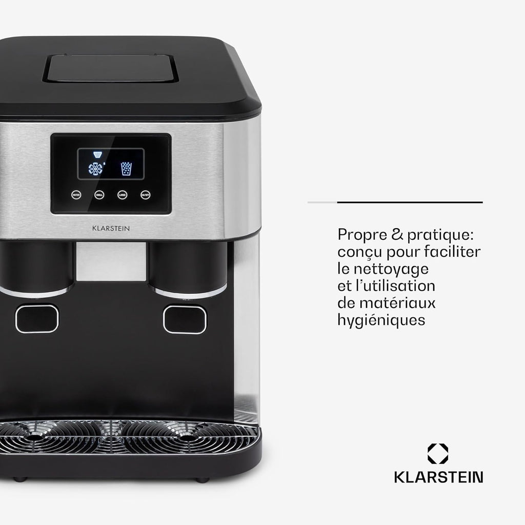 Klarstein Machine a Glacons pour la Maison, Capacité de 1.8L, Fabrique Rapidement Jusqu'à 15kg de Glacons Concassée ou en Balles, Machine à Glaçons, Ice Maker avec Alarme, Machine Facile à Nettoyer