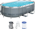 Bestway Power Steel Frame Piscine avec Pompe de Filtration 427 x 250 x 100 cm, Gris, Ovale