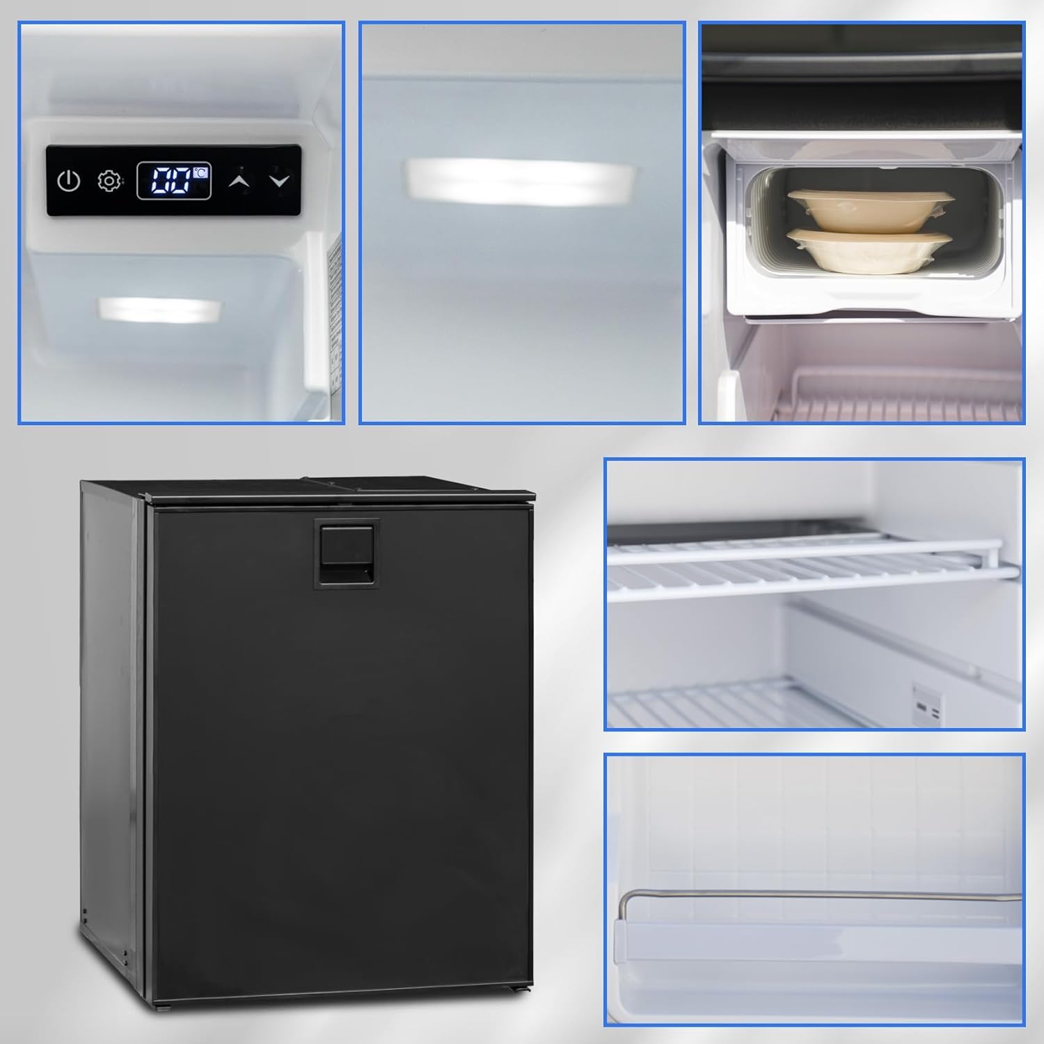 Techomey Frigo Compression 12V, 85L de Voiture, Congélateur 12V/24V, Frigo à Compresseur, pour Voiture, Camion, Camping car, Caravane, Fourgon, Van Aménagé, Noir