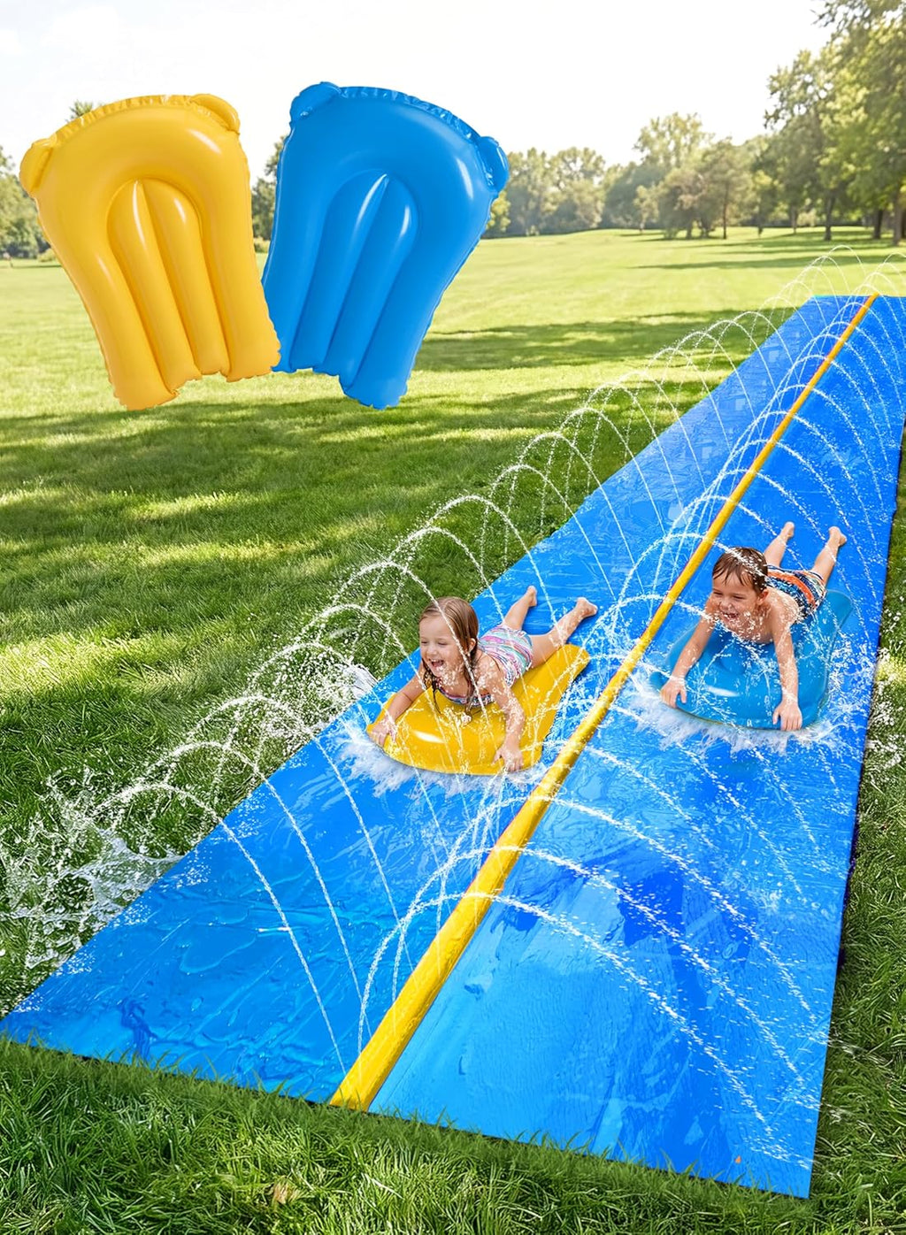 Sloosh Grand Toboggan Aquatique 914,4 x 182,8 cm, Toboggan pour pelouse avec arroseur intégré et 2 Planches gonflables pour Glisser, Les fêtes d'été, Jardin, pelouse et Jeux d'eau en extérieur