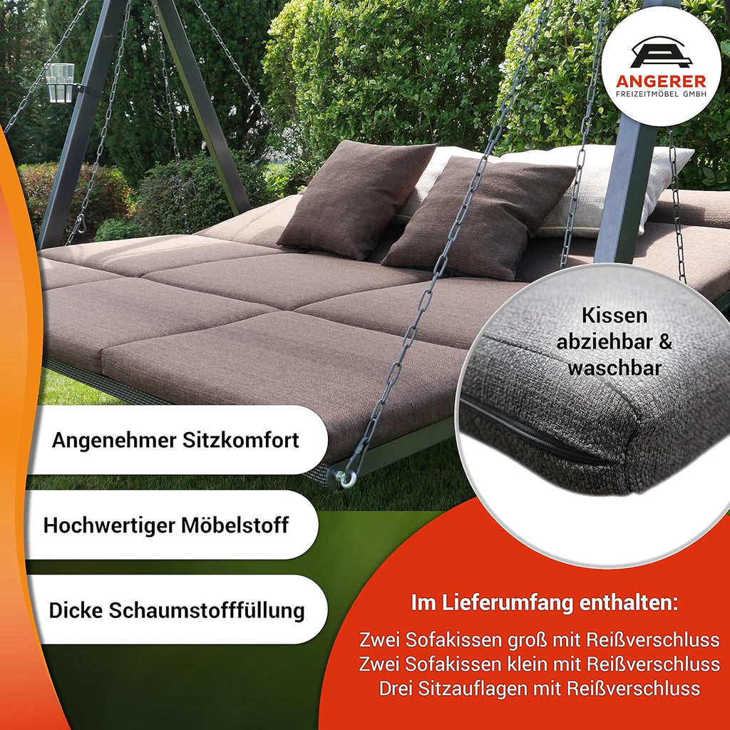 ANGERER Balancelle de Jardin Lounge Smart 3 Places, Acier Galvanisé, Toit Réglable, Position Assise et Allongée Réglable, avec Coussins et Textilène, pour Extérieur Smart Gris