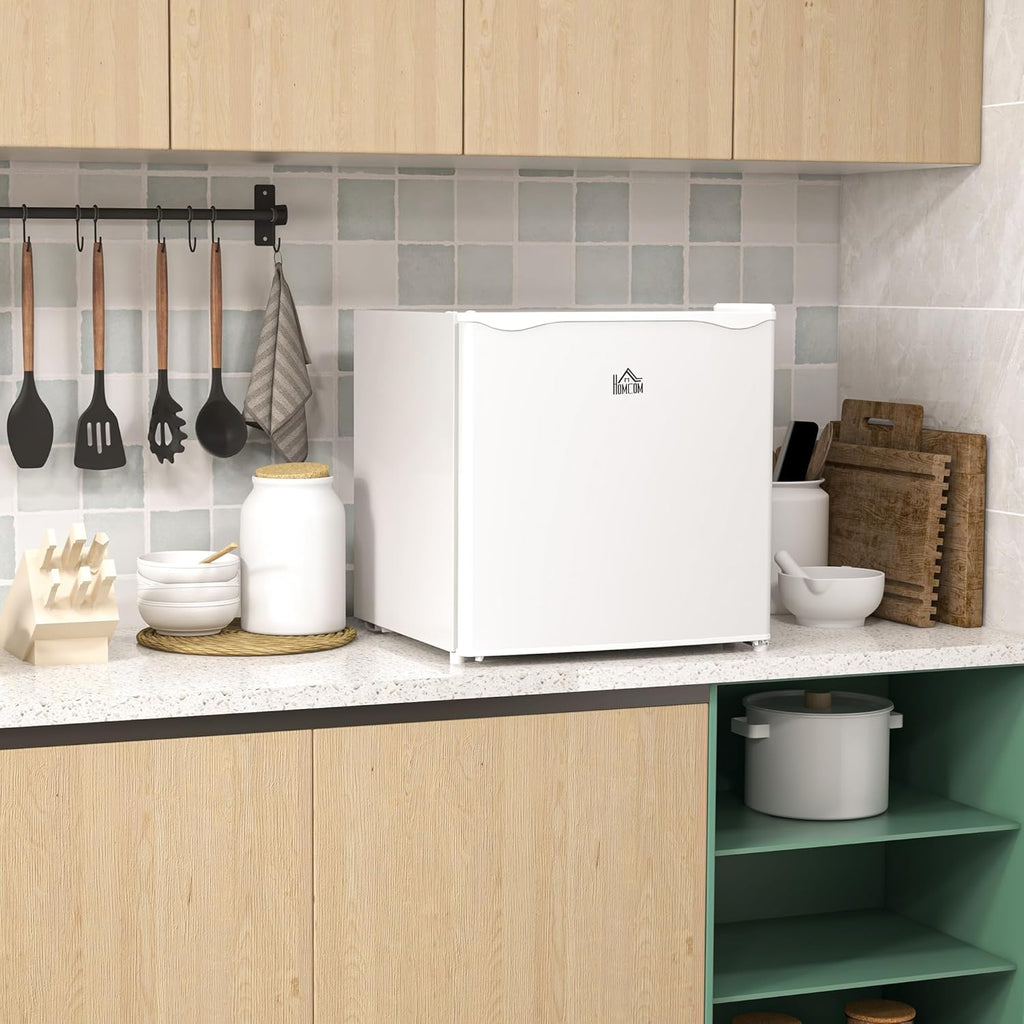 HOMCOM Mini congélateur Température Réglable de -14 à -24°C Compact 35L - étagère Amovible - Porte réversible Classe E - 47 x 44,2 x 48,8 cm - Blanc