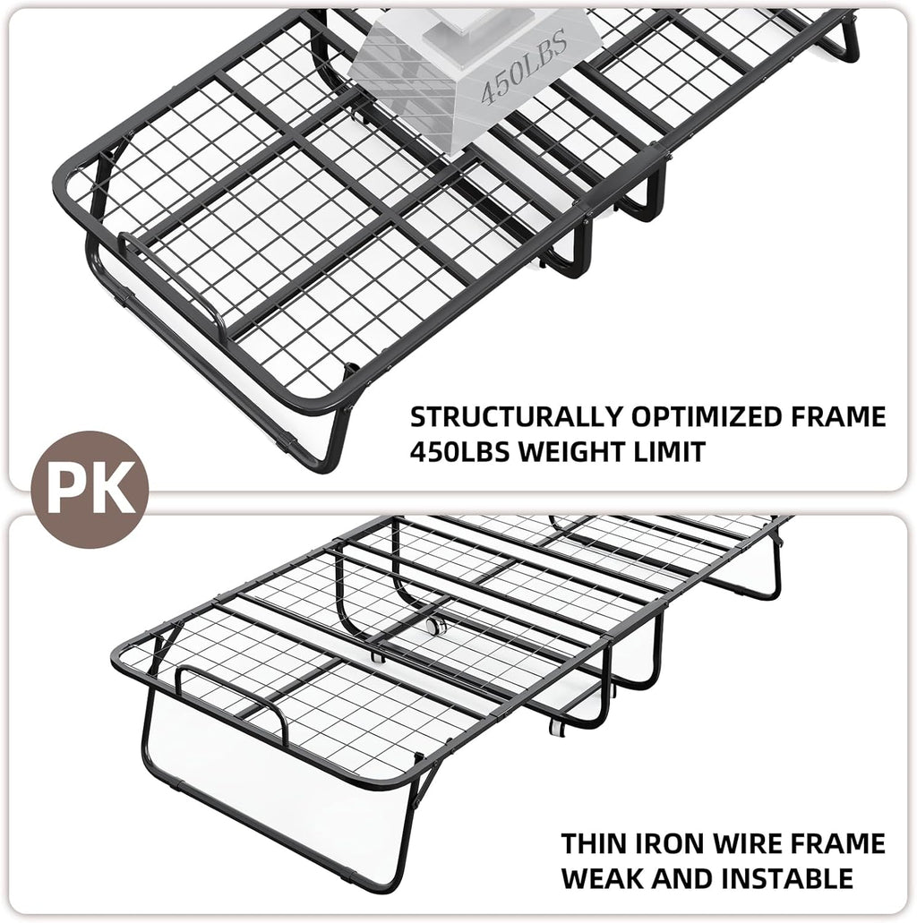 CAIYUN Lit Pliant 1 Personne 100 x 190 cm Lit Pliable Adulte avec Matelas en Mousse de 13 cm, Lit d'Appoint Pliable à 4 roulettes et Sommier à Lattes en Métal pour Invités, Charge 200 kg, Noir