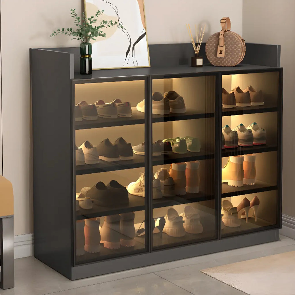 Meuble à chaussures éclairé par LED avec étagères réglables Portes transparentes