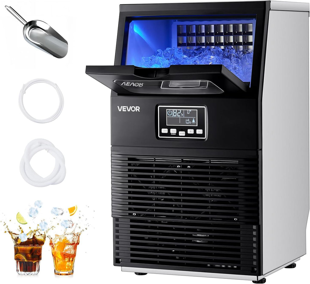 VEVOR Machine à Glaçons Commerciale 36 kg/24 h, Appareil de Préparation de Glaçons avec Capacité de Stockage de 5 kg, 32 Cubes par Cycle, avec Écran LED et Nettoyage Automatique, Restaurant Bar