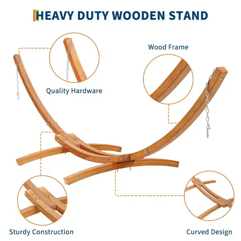 Hammock Stand, Heavy Duty Wood Outdoor Weatherproof Universal Stand - 475 Lbs Curved for Patio, Backyard, Indoor