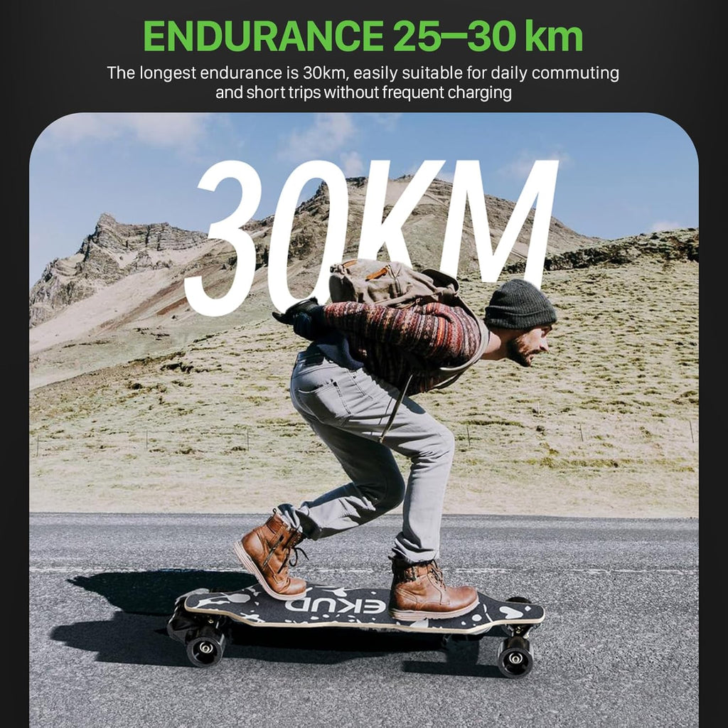 Qekud Skateboard électrique pour adultes et adolescents - Moteur 1800 W 4 modes de vitesse - Télécommande avec OLED avec écran - Noir