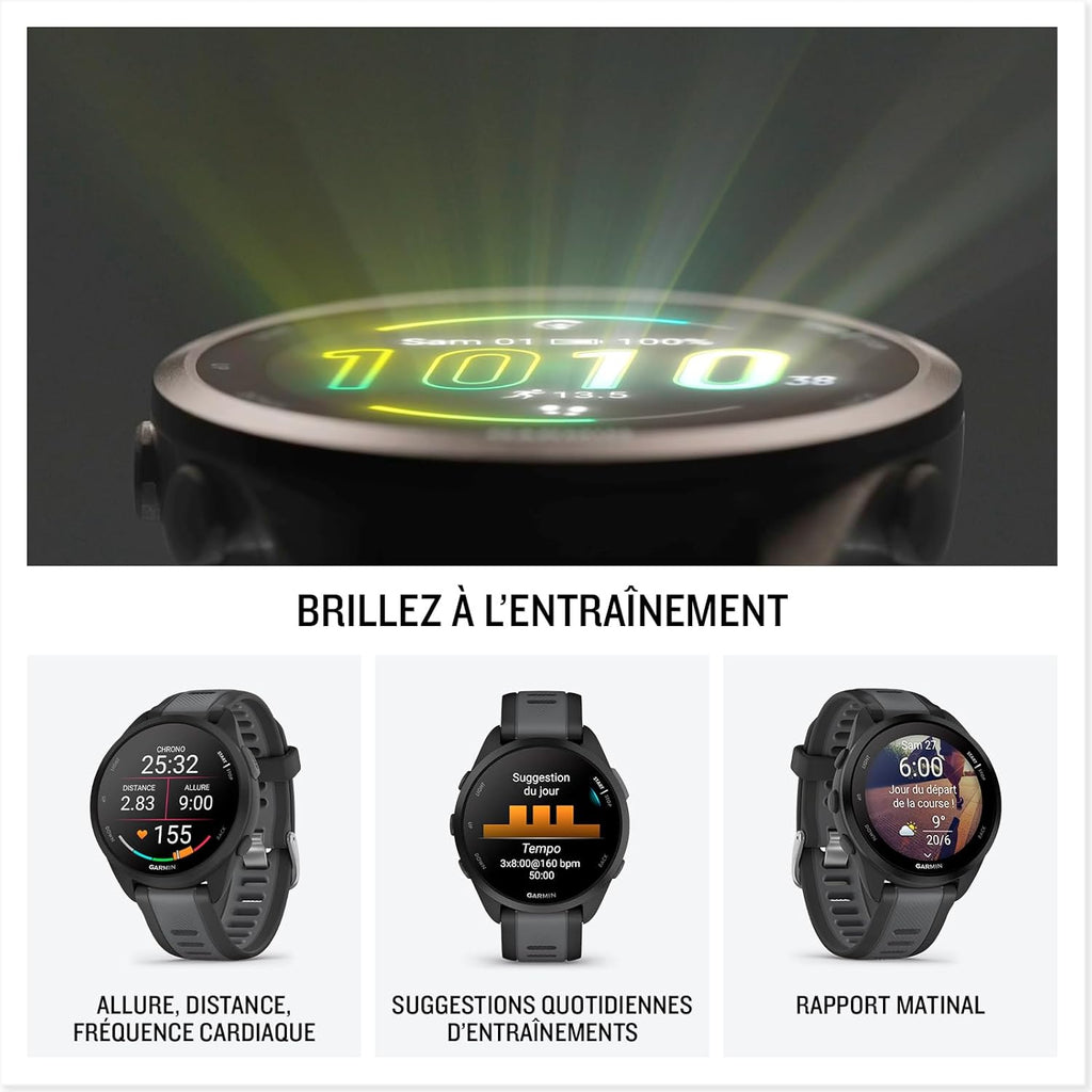 Garmin Forerunner 165 - Montre GPS connectée de Running avec écran AMOLED – Noir/Gris - Boîtier 43 mm