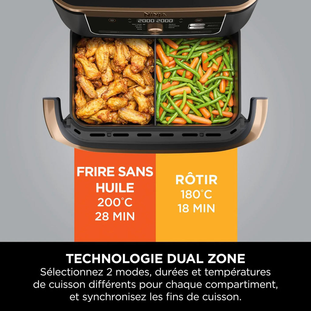 NINJA FlexDrawer air fryer 10.4L, 7-en-1, séparateur, lavable, noir/cuivre AF500EUCP