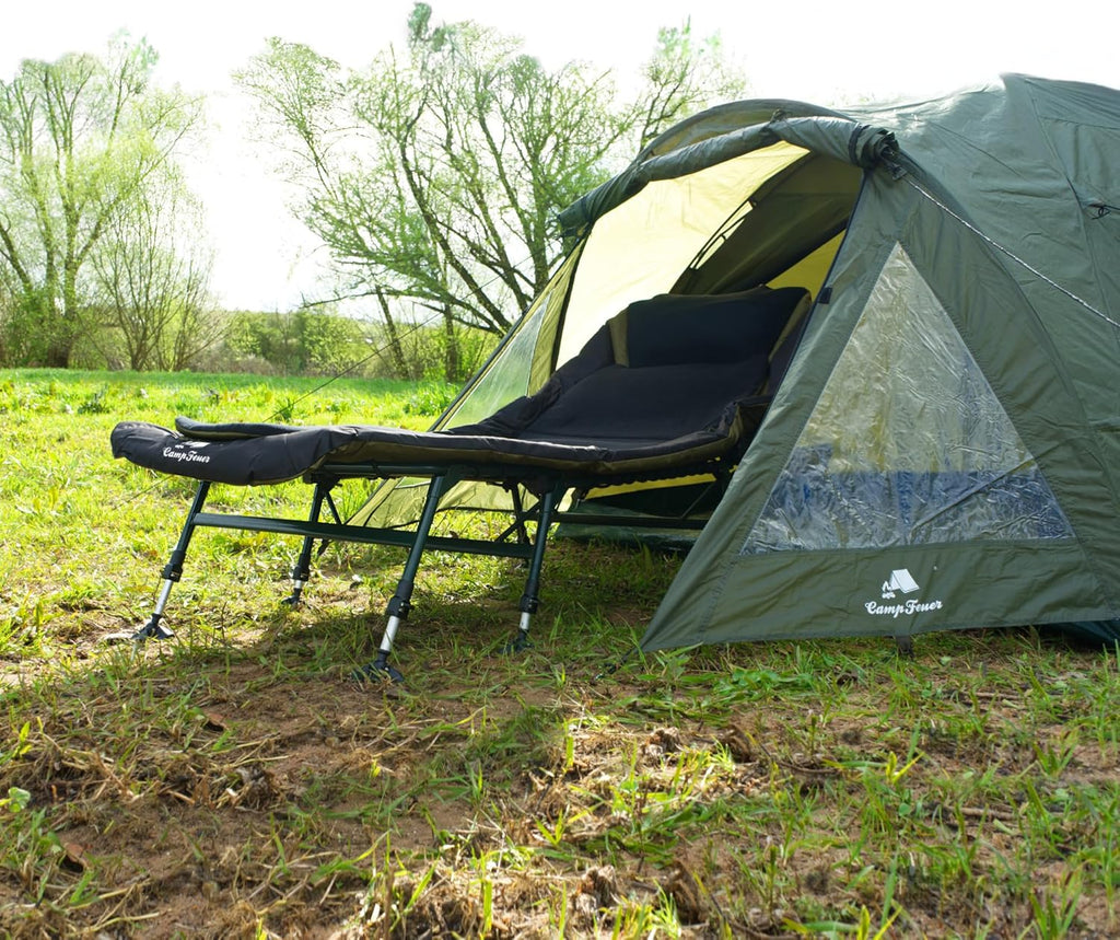 CampFeuer Chaise Longue pour pêche à la Carpe XXL 210 x 85 x 45-60 cm | Chaise de pêche Longue avec 8 Pieds à Hauteur réglable | Chaise Pliable, Confortable, rembourré pour pêche à la Carpe