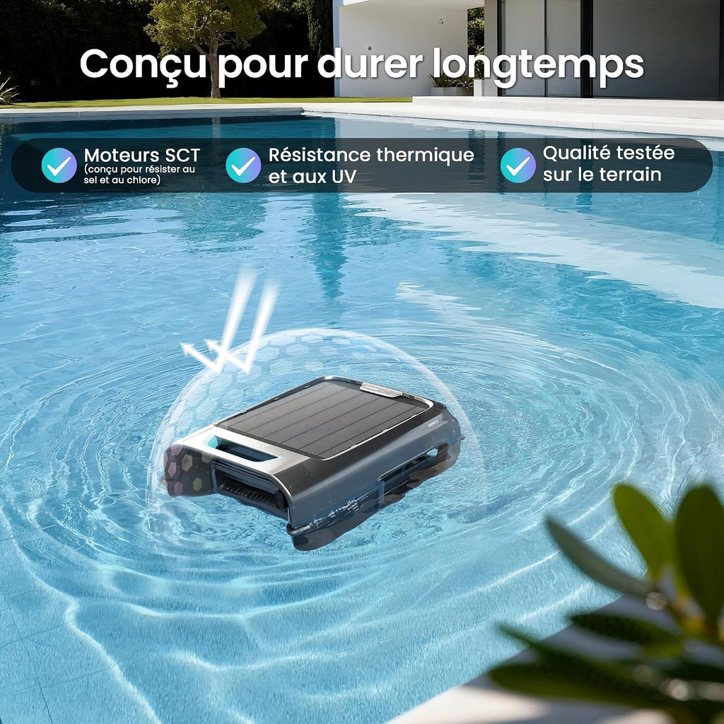 AIPER EcoSurfer S2 Robot Skimmer de Piscine Solaire, Robot Piscine sans Fil avec Application, Nettoyage de Surface 24/7, Charge Solaire & Secteur, Détection Intelligente d'obstacles, Filtre 150 µm