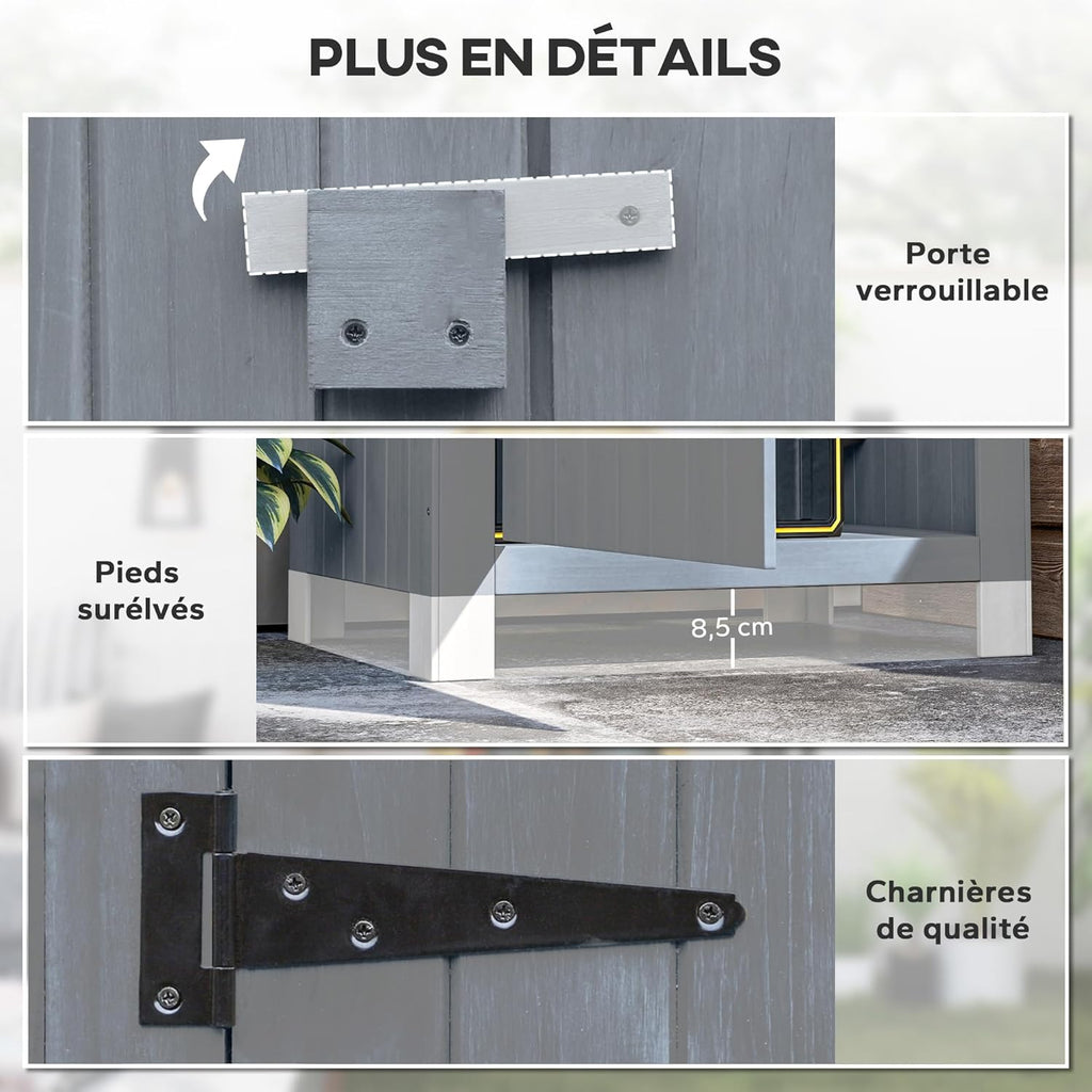 Outsunny Abri de Jardin en Bois cabane de Jardin Exterieur Armoire de Jardin avec Toit bitumé 3 étagères Porte avec loquet Rangement et Stockage extérieurs pour terrasse 77,5 x 54,2 x 179,5 cm Gris