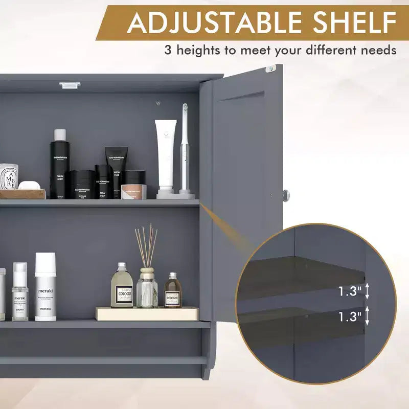 Armoire de salle de bain murale Costway avec barre porte-serviettes marron/gris