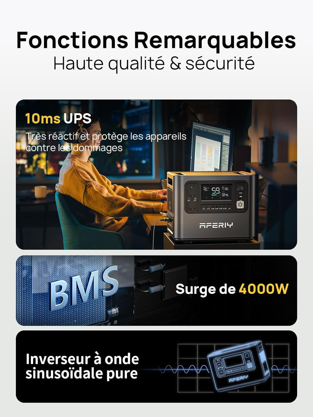 AFERIY Générateur Solaire 2400W avec 2x200W Panneau Solaire, 2048Wh Batteries LiFePO4, Sorties AC 220V-240V, Panneau Solaire Pliable avec Ports USB, IP65, pour Camping/Maison/Domicile