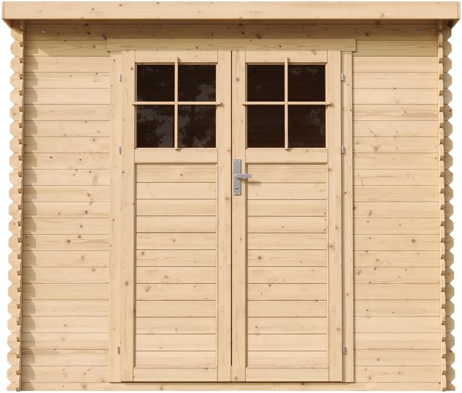 TIMBELA M310F+M310G Abri de Jardin en Bois avec Sol TRAITÉ - Porte verrouillable de Haute qualité- Stockage extérieur l239xL144xH200cm/2.63 m2 - Petit abri à Outils, Local à vélos - Toit imperméable