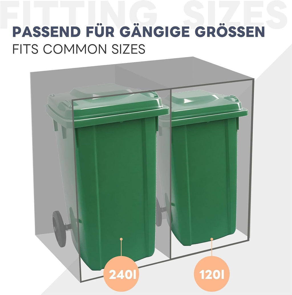 Billg Cache Poubelle Extérieur Double, Abri pour 2 Poubelles de 120-240 L, Antirouille Habillage de Poubelle avec Toit Végétal et 2 Portes avec Poignées Verrouillable, Acier Galvanisé, Anthracite