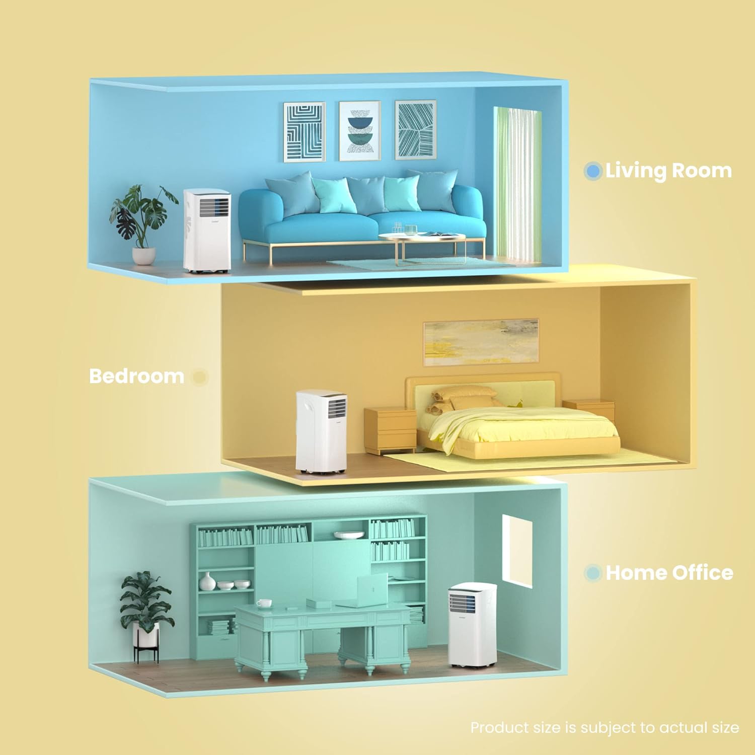Climatiseur Mobile 9000 BTU/h 2,6kW, 3-EN-1 Refroidisseur Déshumidificateur Ventilateur, Fonction Follow me, Minuterie, Mode nuit, Pour salon et maison de 33㎡/88m³, MPPH-09CRN7, R290