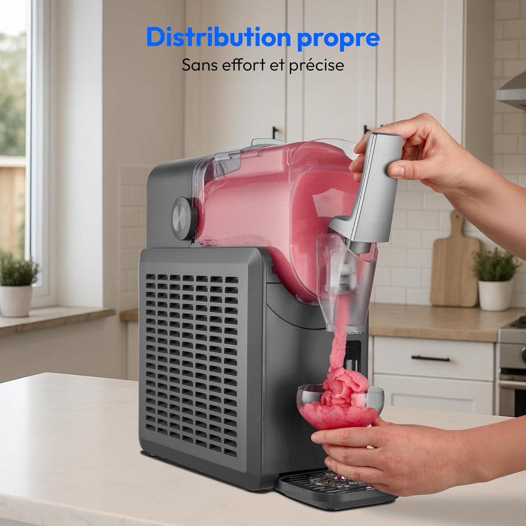 MEDION Machine à granité (boissons glacées, capacité 2,6L, réservoir 1,9L, slush machine pour boissons, 5 modes de boisson, machine a glace, préparation en 30–60min, compresseur, MD12090)