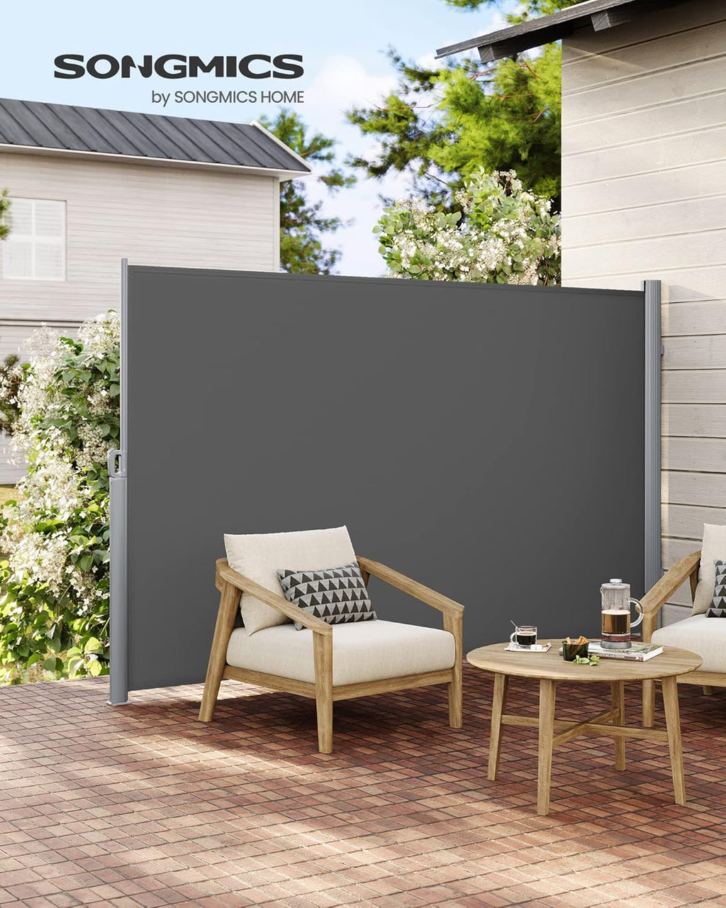 SONGMICS Store latéral en Aluminium Extensible 160 x 350 cm, Brise-Vue, Protection Solaire, occultant, pour Balcon, terrasse, Jardin, Anthracite GSA165G