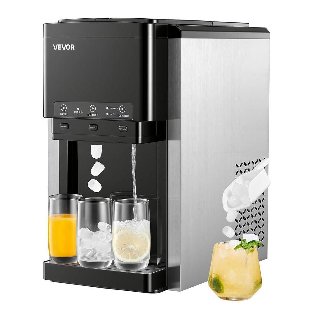 VEVOR Distributeur d'Eau 3-en-1 avec Machine à Glaçons et Broyeur à Glace, Fontaine à Eau à Poser, pour Fête Cuisine Maison Bureau, Production Rapide de Cube 16 kg/24 h et 12 PCs/7 min, avec Pelle