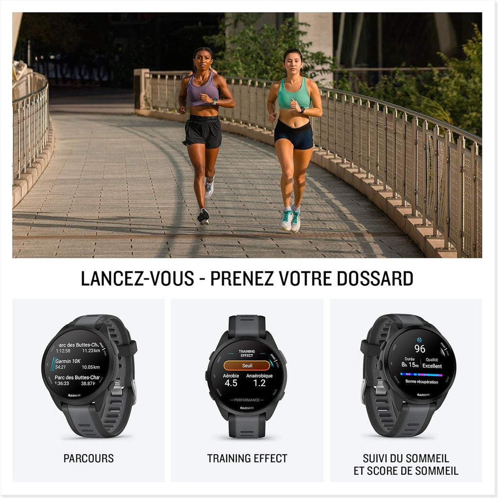 Garmin Forerunner 165 - Montre GPS connectée de Running avec écran AMOLED – Noir/Gris - Boîtier 43 mm